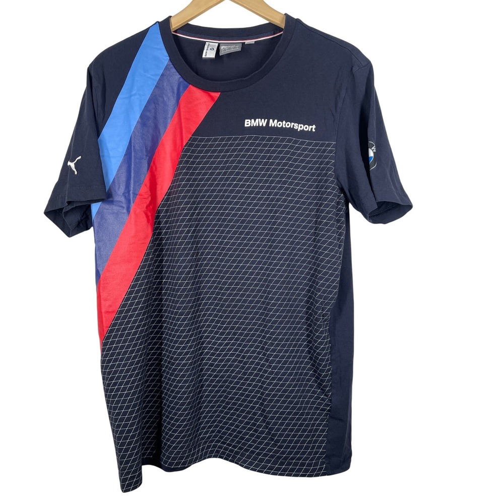 Puma BMW Motorsport Graphic T-Shirt Mens Large Navy Blue Racing M Series Stripe